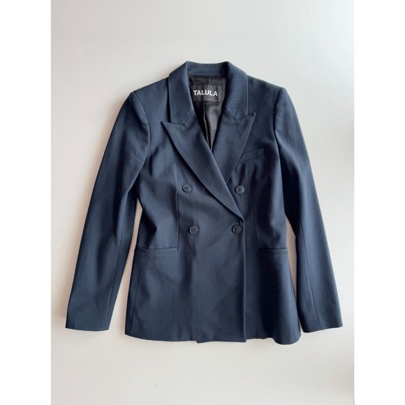 Aritzia TALULA Navy Blue Wool Twill Double Breasted Peak Lapel Blazer, Size 2 - Picture 5 of 15